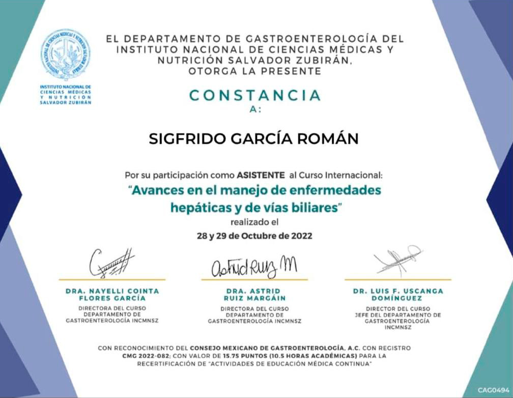 Constancia a Sigfrido García